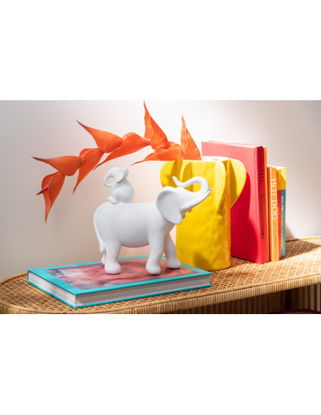 Statuette déco moderne Éléphant avec bébé 26 cm en Résine Blanc Zena - 3