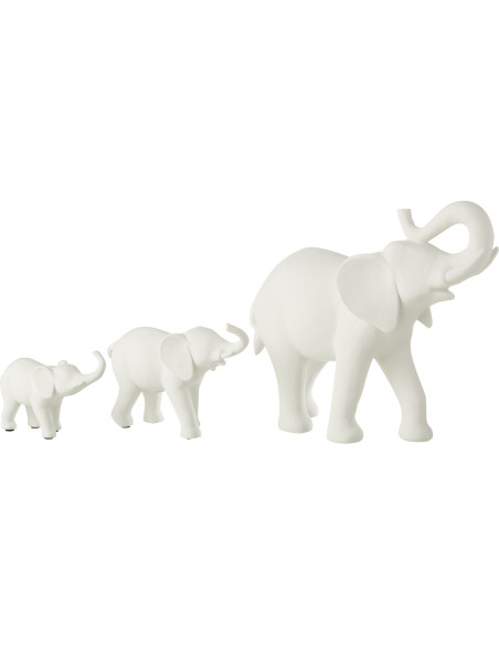 Statuette déco moderne 3 Éléphants 38 cm en Résine Blanc Zena - 2