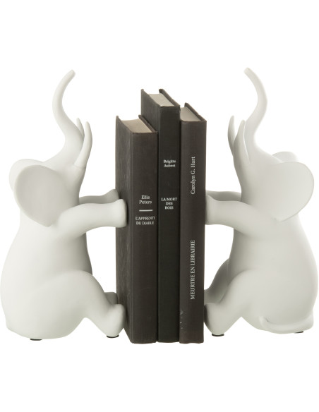Serre livre moderne Éléphants assis Hauteur 26 cm en Résine Blanc Zena - 1