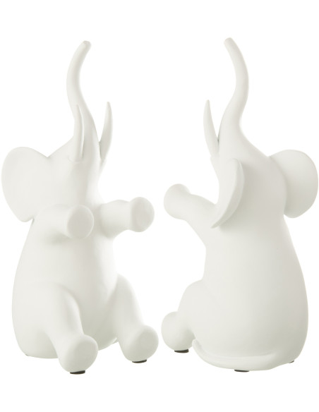 Serre livre moderne Éléphants assis Hauteur 26 cm en Résine Blanc Zena - 3