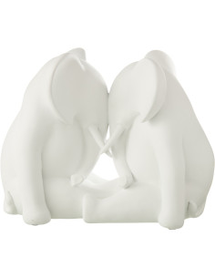 Statue déco moderne Éléphant Face à Face Hauteur 27 cm en Résine Blanc Zena - 1