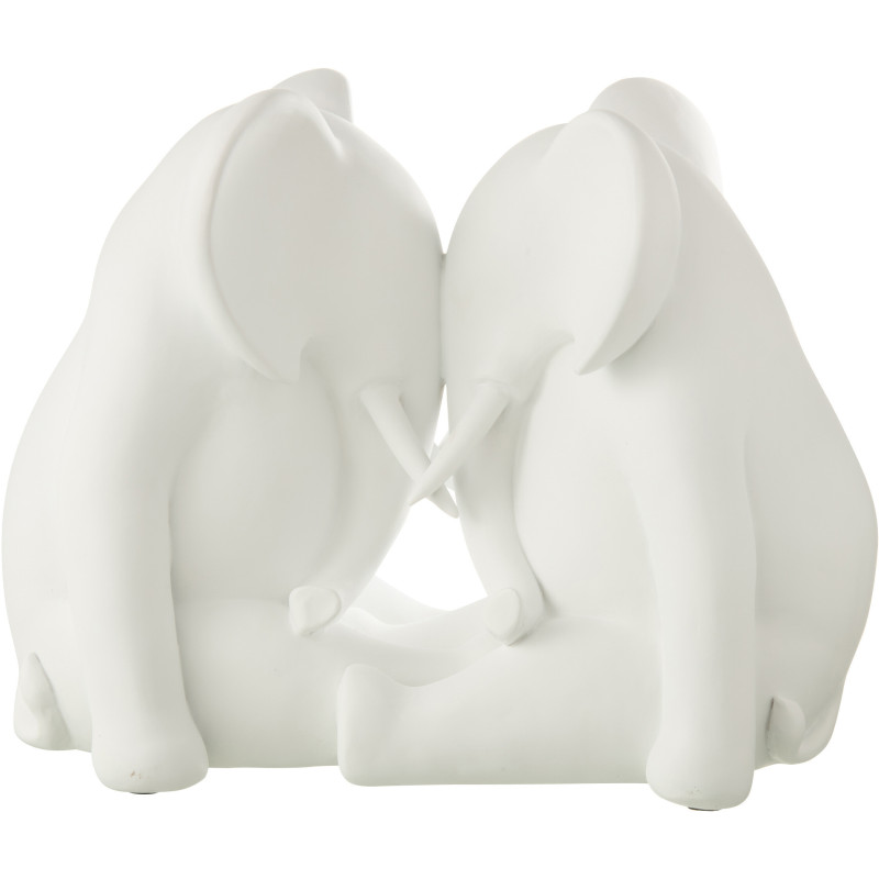 Statue déco moderne Éléphant Face à Face Hauteur 27 cm en Résine Blanc Zena - 1