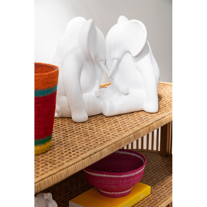 Statue déco moderne Éléphant Face à Face Hauteur 27 cm en Résine Blanc Zena - 2