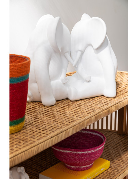 Statue déco moderne Éléphant Face à Face Hauteur 27 cm en Résine Blanc Zena - 2