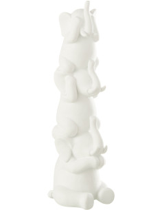 Statue déco moderne Éléphants Pyramide Entendre Voir Se taire Hauteur 31 cm en Résine Blanc Zena - 1