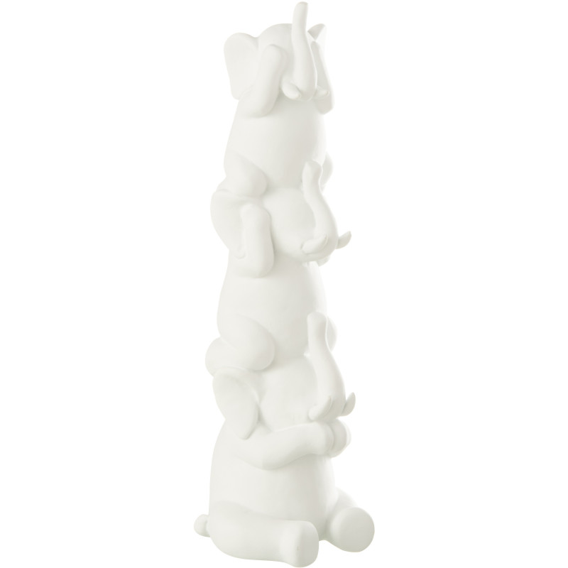 Statue déco moderne Éléphants Pyramide Entendre Voir Se taire Hauteur 31 cm en Résine Blanc Zena - 1