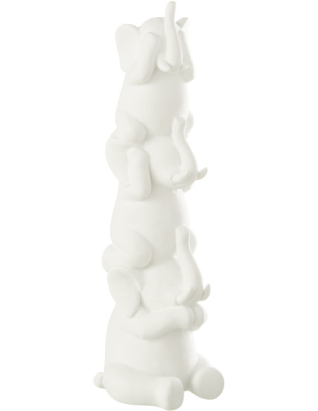 Statue déco moderne Éléphants Pyramide Entendre Voir Se taire Hauteur 31 cm en Résine Blanc Zena - 1