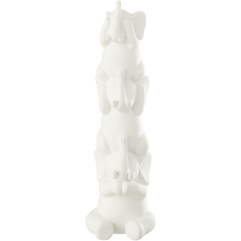 Statue déco moderne Éléphants Pyramide Entendre Voir Se taire Hauteur 31 cm en Résine Blanc Zena - 3