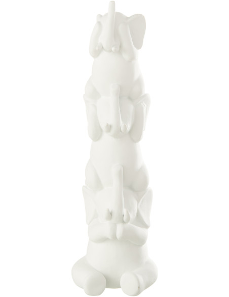 Statue déco moderne Éléphants Pyramide Entendre Voir Se taire Hauteur 31 cm en Résine Blanc Zena - 3