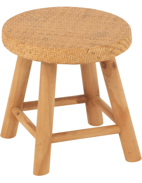 Petit Tabouret bohème rond 28 cm en Rotin Tressé Bois de sapin Naturel Paradise - 1