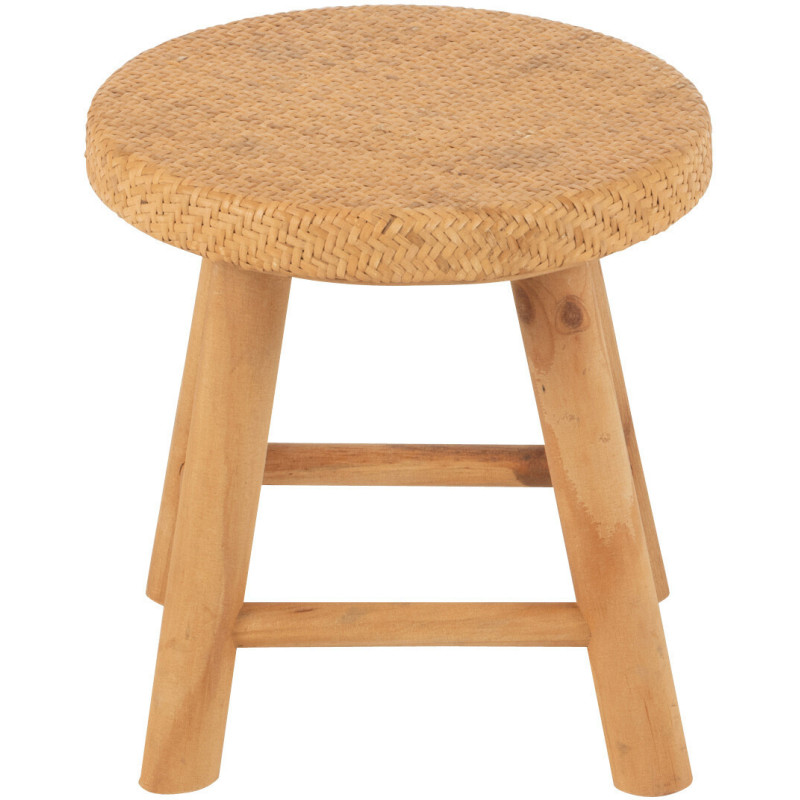 Petit Tabouret bohème rond 28 cm en Rotin Tressé Bois de sapin Naturel Paradise - 2