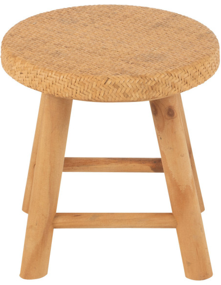 Petit Tabouret bohème rond 28 cm en Rotin Tressé Bois de sapin Naturel Paradise - 2