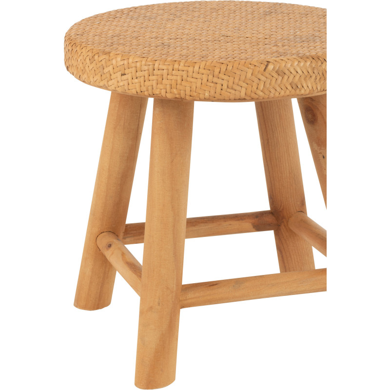 Petit Tabouret bohème rond 28 cm en Rotin Tressé Bois de sapin Naturel Paradise - 3