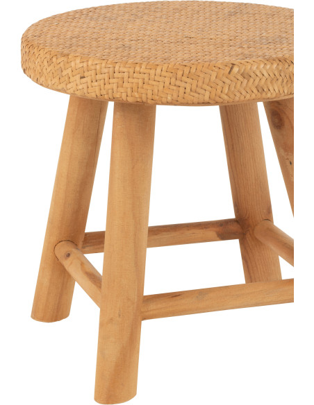 Petit Tabouret bohème rond 28 cm en Rotin Tressé Bois de sapin Naturel Paradise - 3