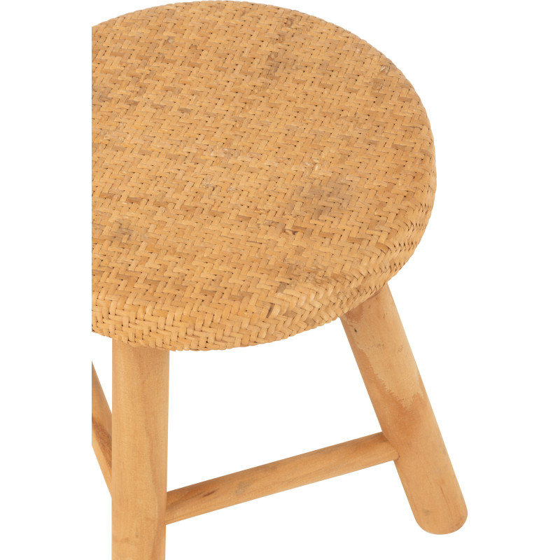 Petit Tabouret bohème rond 28 cm en Rotin Tressé Bois de sapin Naturel Paradise - 4