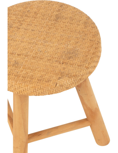 Petit Tabouret bohème rond 28 cm en Rotin Tressé Bois de sapin Naturel Paradise - 4