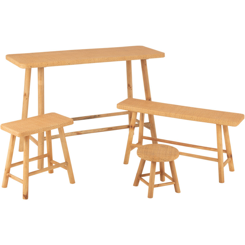 Petit Tabouret bohème rond 28 cm en Rotin Tressé Bois de sapin Naturel Paradise - 5