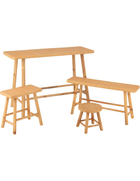 Petit Tabouret bohème rond 28 cm en Rotin Tressé Bois de sapin Naturel Paradise - 5