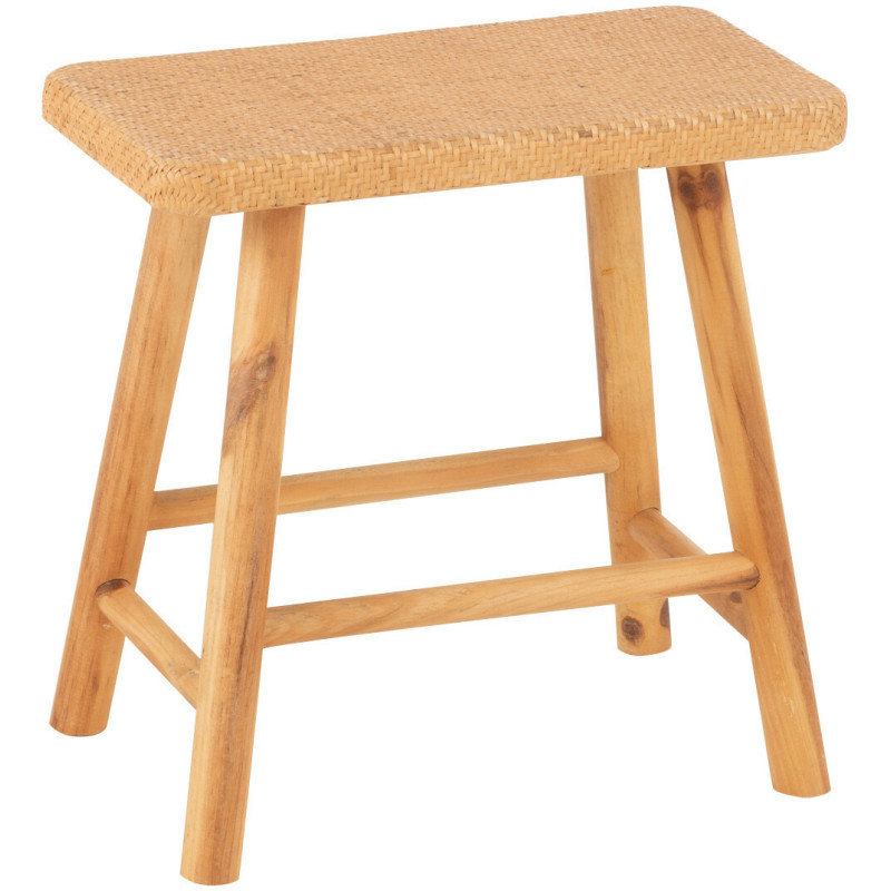 Tabouret bohème rectangulaire 46 cm en Rotin Tressé Bois de sapin Naturel Paradise - 1