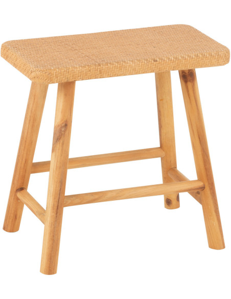 Tabouret bohème rectangulaire 46 cm en Rotin Tressé Bois de sapin Naturel Paradise - 1