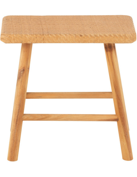 Tabouret bohème rectangulaire 46 cm en Rotin Tressé Bois de sapin Naturel Paradise - 3