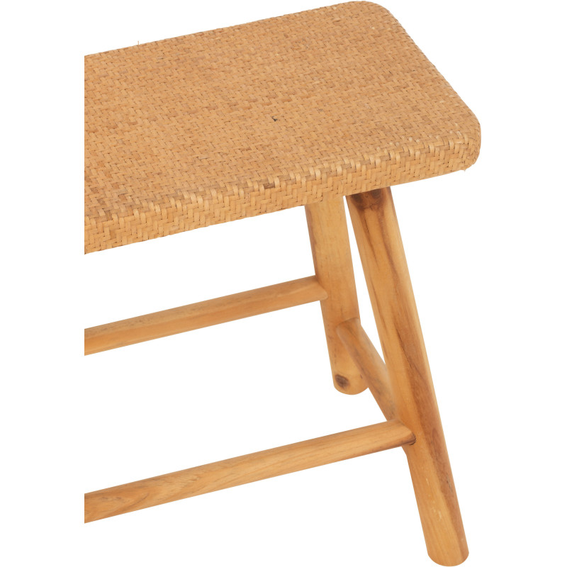 Tabouret bohème rectangulaire 46 cm en Rotin Tressé Bois de sapin Naturel Paradise - 6