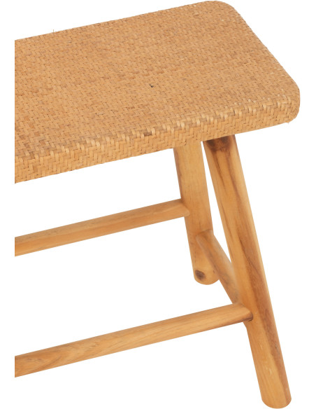 Tabouret bohème rectangulaire 46 cm en Rotin Tressé Bois de sapin Naturel Paradise - 6