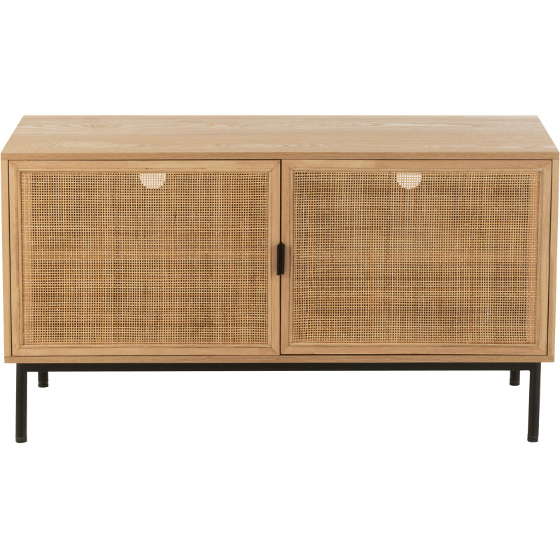 Meuble télé moderne sur pieds 2 portes en Bois Naturel Cannage Métal Noir Elbe - 2