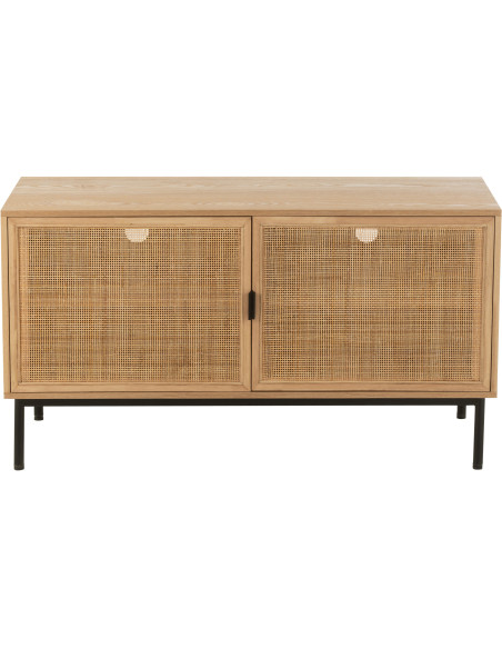 Meuble télé moderne sur pieds 2 portes en Bois Naturel Cannage Métal Noir Elbe - 2