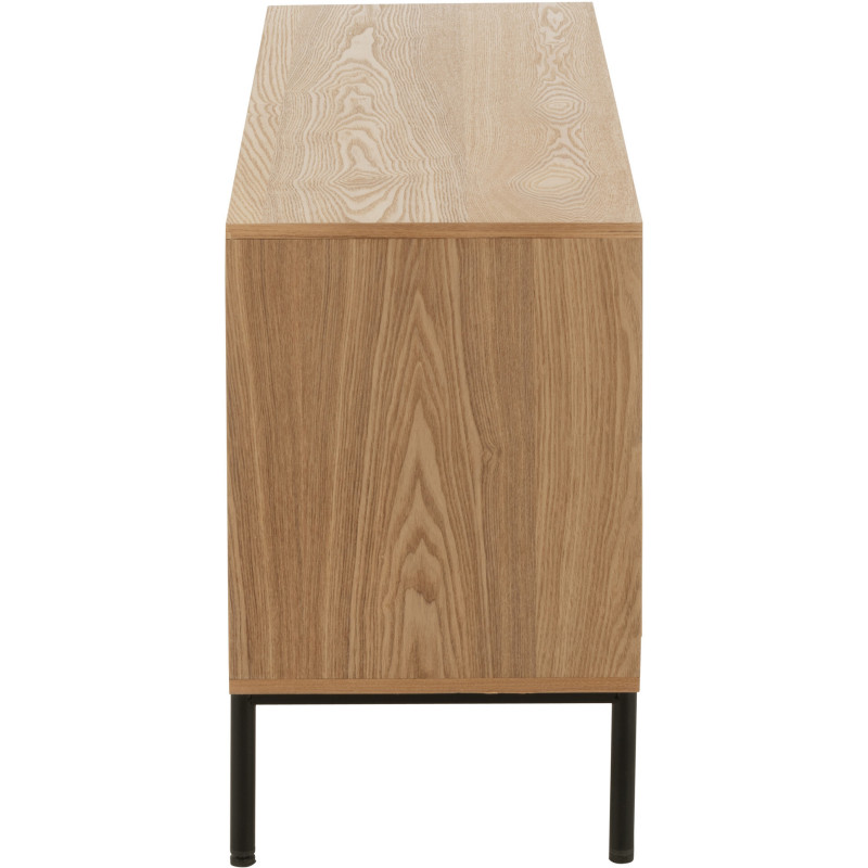 Meuble télé moderne sur pieds 2 portes en Bois Naturel Cannage Métal Noir Elbe - 3