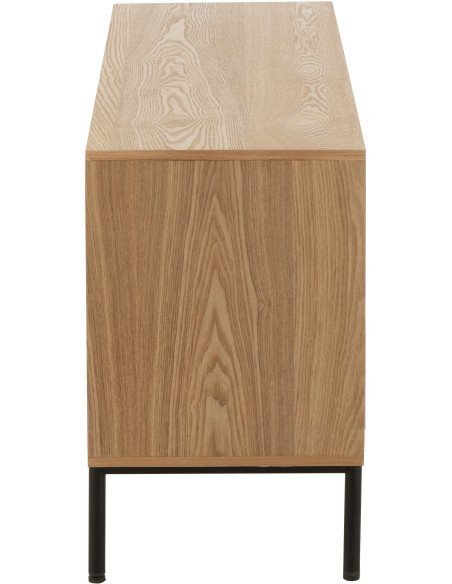 Meuble télé moderne sur pieds 2 portes en Bois Naturel Cannage Métal Noir Elbe - 3