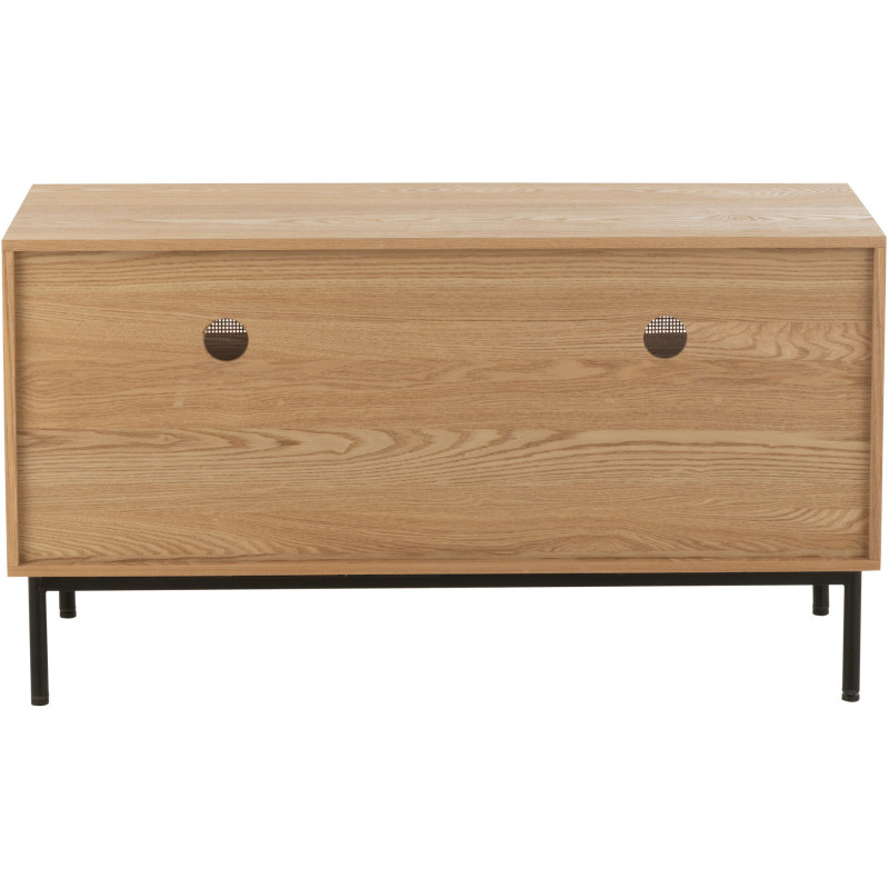 Meuble télé moderne sur pieds 2 portes en Bois Naturel Cannage Métal Noir Elbe - 4