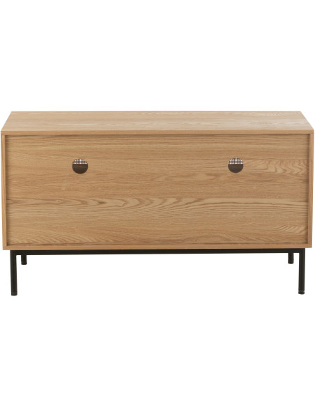 Meuble télé moderne sur pieds 2 portes en Bois Naturel Cannage Métal Noir Elbe - 4