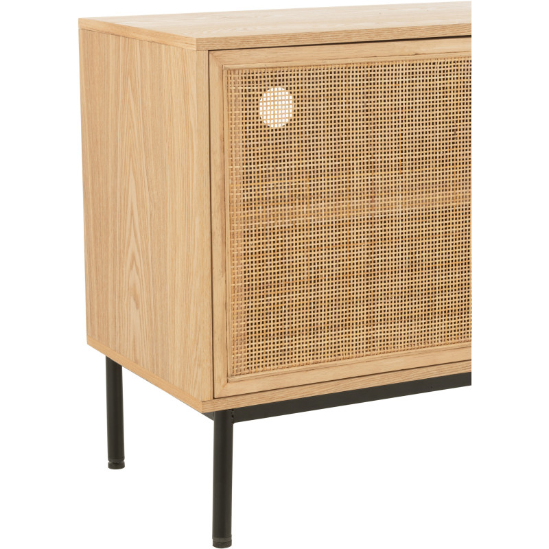 Meuble télé moderne sur pieds 2 portes en Bois Naturel Cannage Métal Noir Elbe - 5