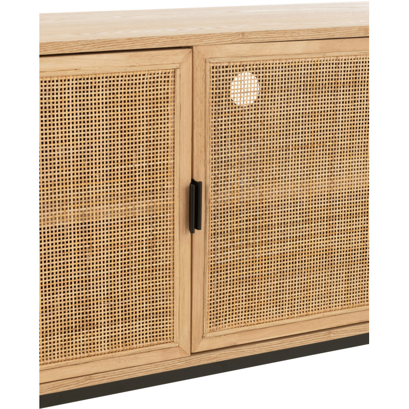 Meuble télé moderne sur pieds 2 portes en Bois Naturel Cannage Métal Noir Elbe - 6