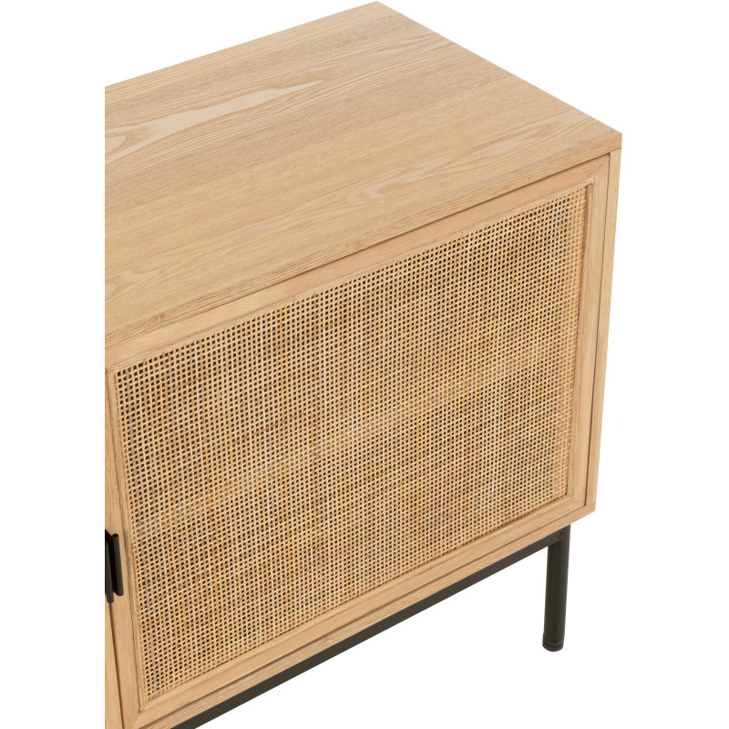 Meuble télé moderne sur pieds 2 portes en Bois Naturel Cannage Métal Noir Elbe - 7