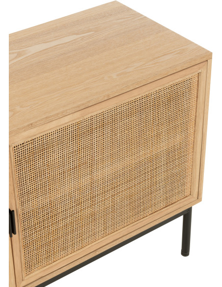 Meuble télé moderne sur pieds 2 portes en Bois Naturel Cannage Métal Noir Elbe - 7