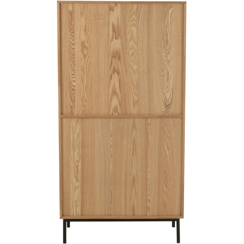 Grande Bibliothèque moderne 2 portes 2 tiroirs 6 niches en Bois Naturel Cannage Métal Noir Elbe - 5