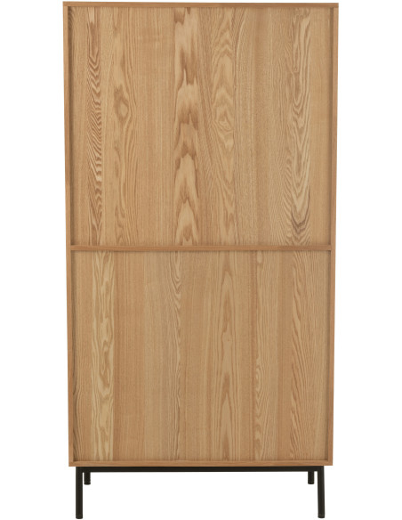 Grande Bibliothèque moderne 2 portes 2 tiroirs 6 niches en Bois Naturel Cannage Métal Noir Elbe - 5