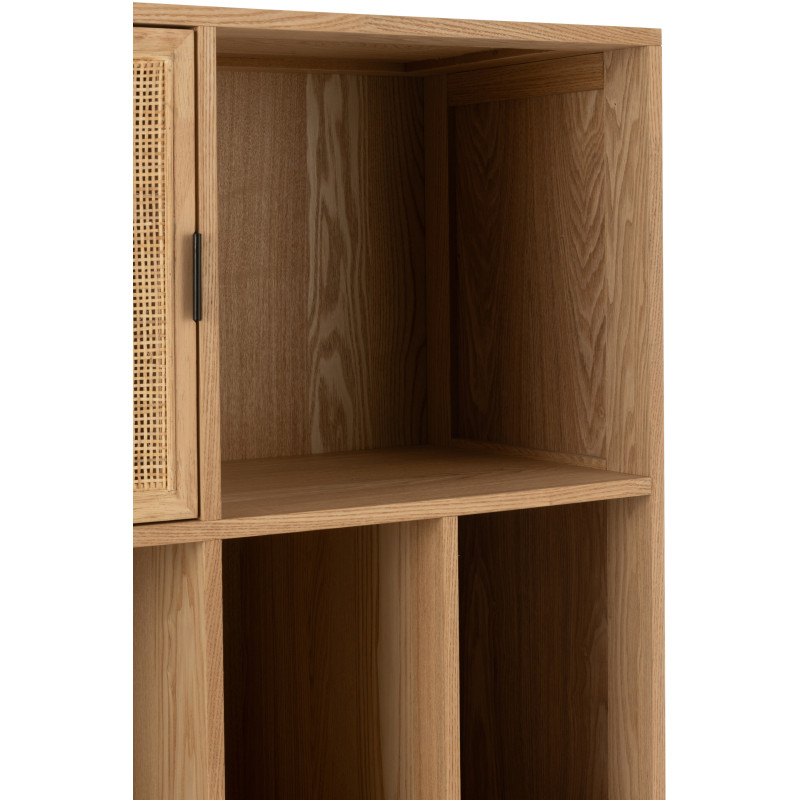 Grande Bibliothèque moderne 2 portes 2 tiroirs 6 niches en Bois Naturel Cannage Métal Noir Elbe - 10