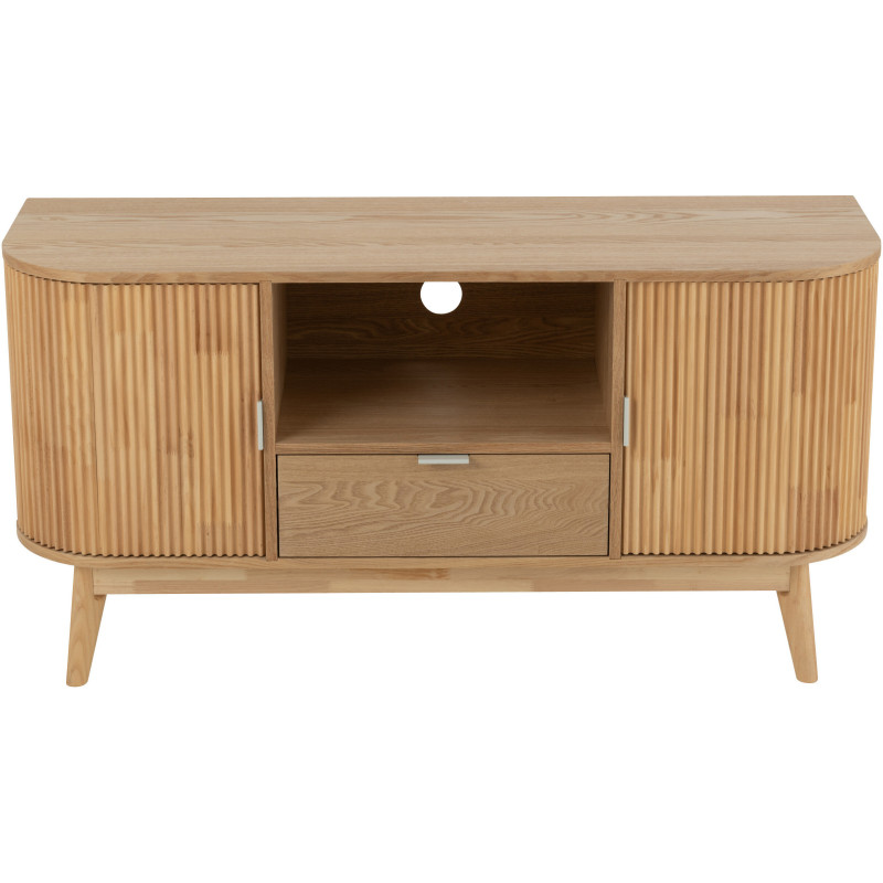 Meuble télé japandi arrondi 2 portes 1 tiroir 1 niche en Bois de pin Naturel Kaori - 2
