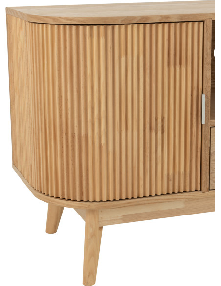 Meuble télé japandi arrondi 2 portes 1 tiroir 1 niche en Bois de pin Naturel Kaori - 5