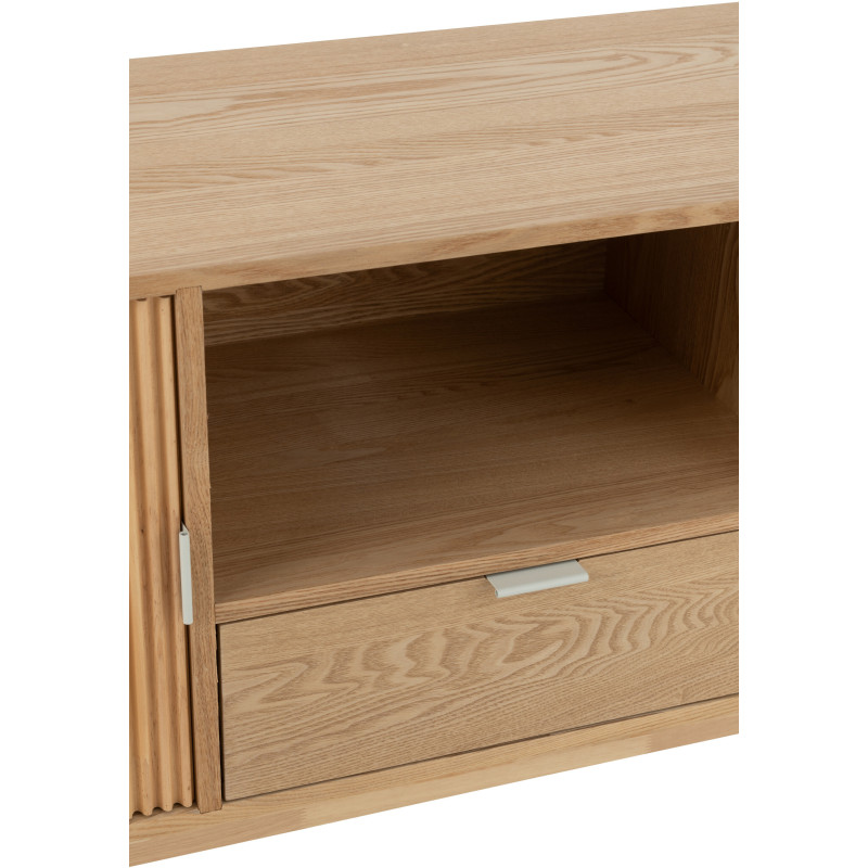 Meuble télé japandi arrondi 2 portes 1 tiroir 1 niche en Bois de pin Naturel Kaori - 7