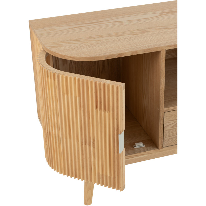 Meuble télé japandi arrondi 2 portes 1 tiroir 1 niche en Bois de pin Naturel Kaori - 8