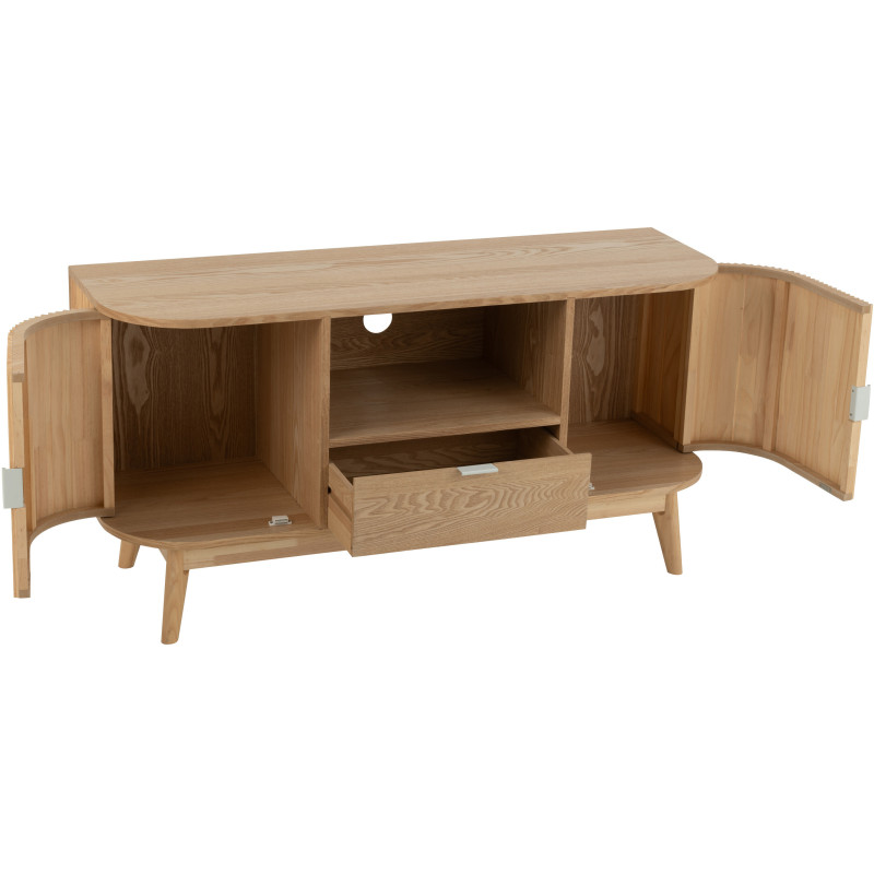 Meuble télé japandi arrondi 2 portes 1 tiroir 1 niche en Bois de pin Naturel Kaori - 9