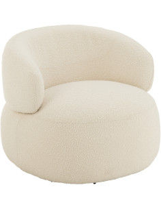 Fauteuil pivotant rond en Tissu Beige crème Bouclette Bois de peuplier Mova - 1