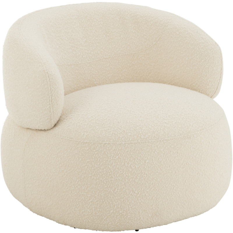 Fauteuil pivotant rond en Tissu Beige crème Bouclette Bois de peuplier Mova - 1