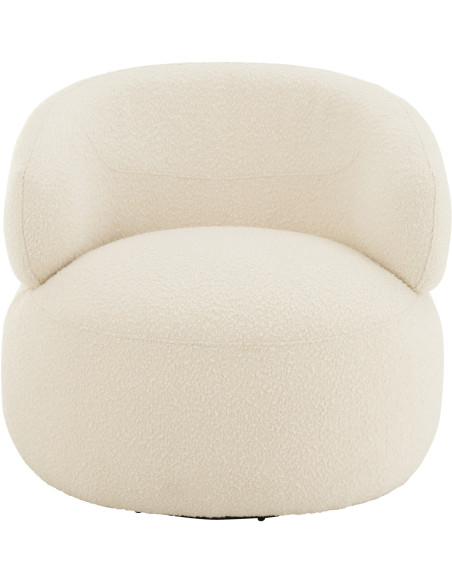 Fauteuil pivotant rond en Tissu Beige crème Bouclette Bois de peuplier Mova - 3