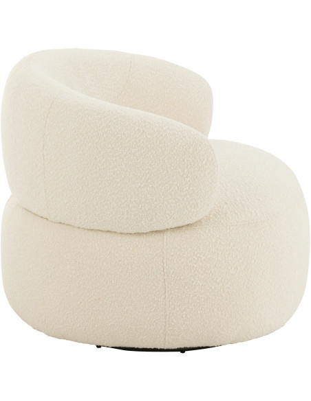 Fauteuil pivotant rond en Tissu Beige crème Bouclette Bois de peuplier Mova - 4