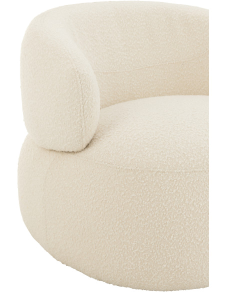 Fauteuil pivotant rond en Tissu Beige crème Bouclette Bois de peuplier Mova - 6